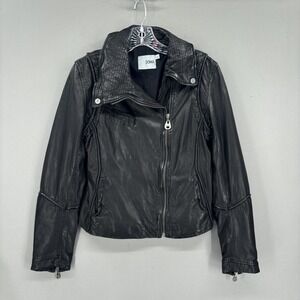 Doma Leather Moto Jacket Womens Large Black Asymmetrical Zip Cropped Biker